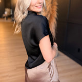 Drop Shoulder Blouse in Crinkle Satin In Black