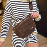 Striped Boxy Long Sleeve Contrast Knit Top In Charcoal Multi