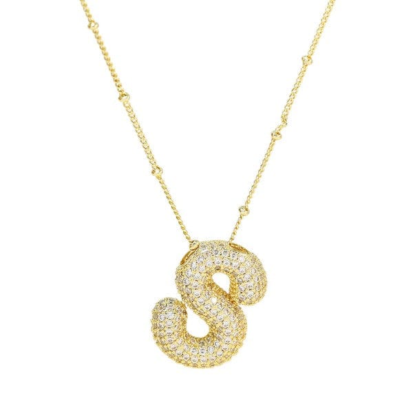 18K Gold Bubble Balloon Initial Necklace-Gold - Infinity Raine