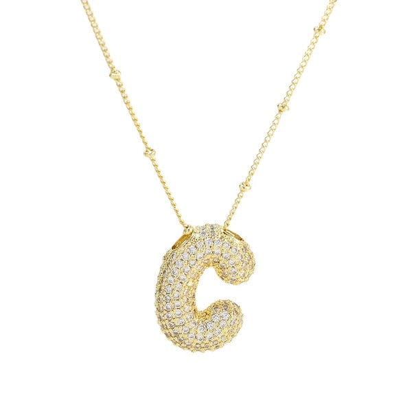 18K Gold Bubble Balloon Initial Necklace-Gold - Infinity Raine