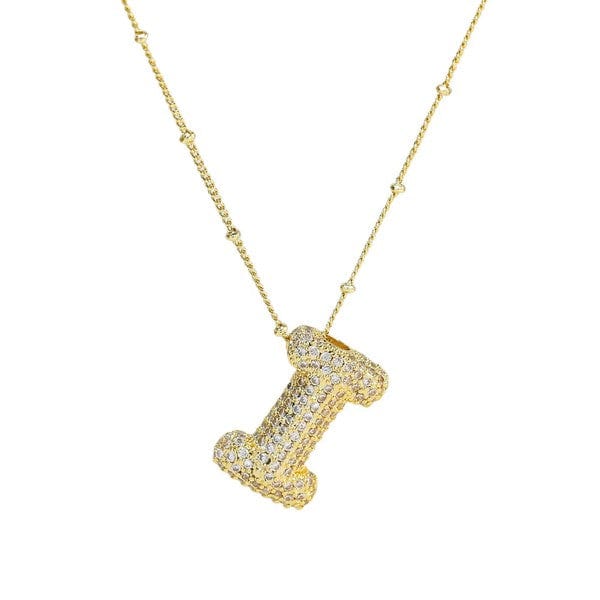 18K Gold Bubble Balloon Initial Necklace-Gold - Infinity Raine