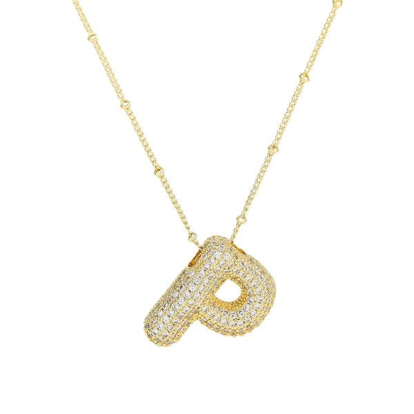 18K Gold Bubble Balloon Initial Necklace-Gold - Infinity Raine