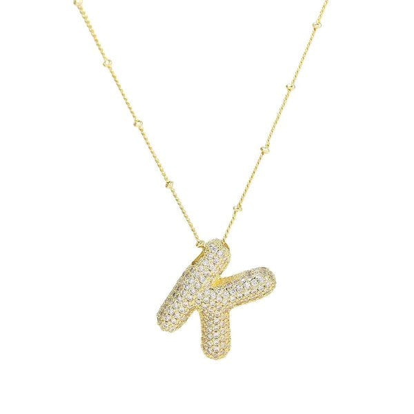 18K Gold Bubble Balloon Initial Necklace-Gold - Infinity Raine