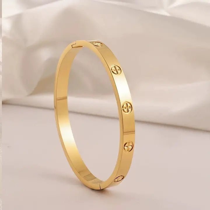 18K Non-Tarnish Waterproof Stainless Steel Bangle In Gold - Infinity Raine