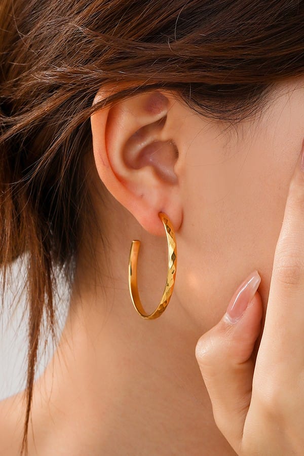 18k Stainless Steel Hammered Hoops In Gold - Infinity Raine