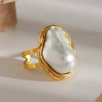 18K Stainless Steel Tarnish Free Pearl Rings In Gold - Infinity Raine