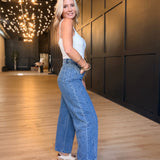 Plot Twist Barrel Jeans In Mid Wash