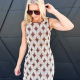 Textured Geometric Sleeveless Mini Dress In Chocolate Brown