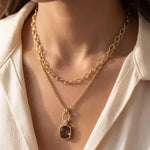 Double Layered Chain Crystal Square Pendant Necklace - Infinity Raine