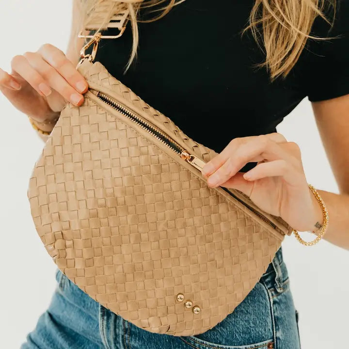 Westlyn Woven Bum Bag In Taupe - Infinity Raine