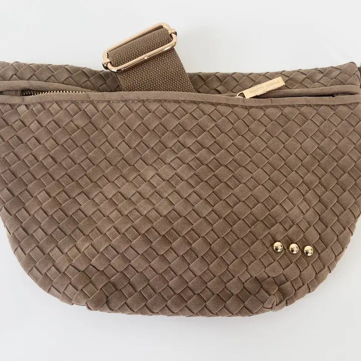 Suede Westlyn Woven Bum Bag In Suede Taupe - Infinity Raine