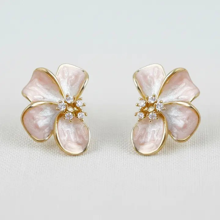 Floral Enamel Drop Earrings with Sparkling Accents - Infinity Raine