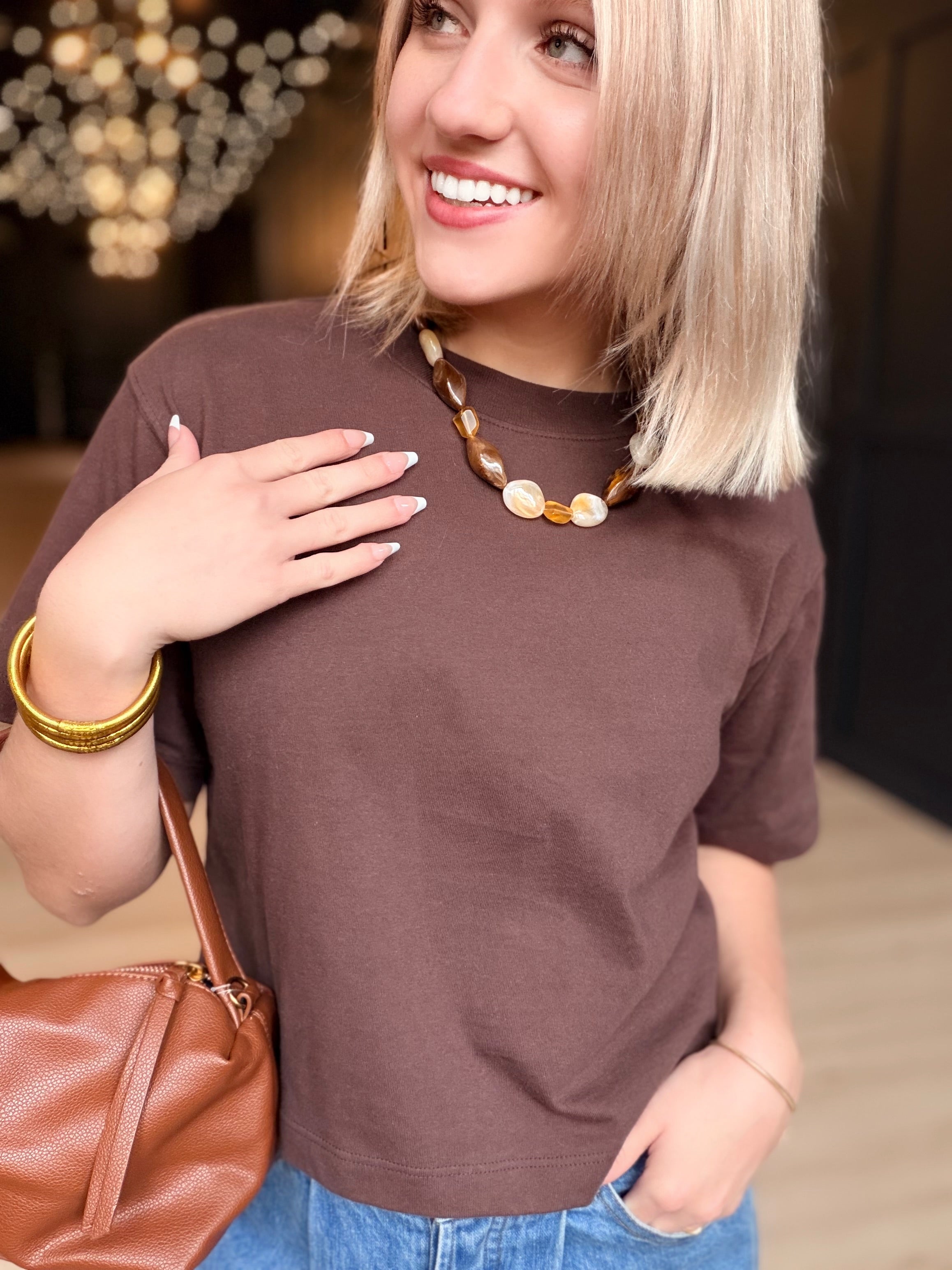 Relaxed Crop Tee In Coffee Bean - Infinity Raine