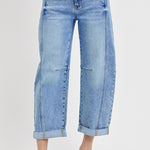 High Rise Crop Barrel Cuffed Stretchy Jeans - Infinity Raine