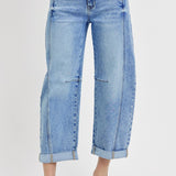 High Rise Crop Barrel Cuffed Stretchy Jeans - Infinity Raine
