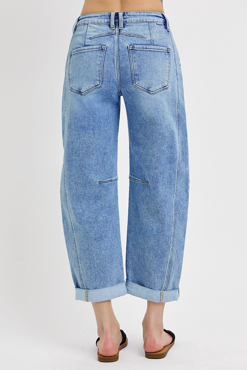 High Rise Crop Barrel Cuffed Stretchy Jeans - Infinity Raine