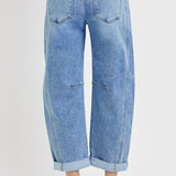 High Rise Crop Barrel Cuffed Stretchy Jeans - Infinity Raine