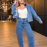 Plot Twist Barrel Jeans In Mid Wash