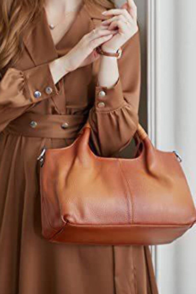Genuine Vegan Leather Hobo Tote Bag In Black - Infinity Raine