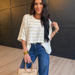Billie Stripe Brushed Dolman Top In Cream Taupe - Infinity Raine