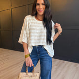 Billie Stripe Brushed Dolman Top In Cream Taupe - Infinity Raine