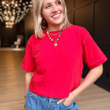 Relaxed Crop Tee In Samba Red