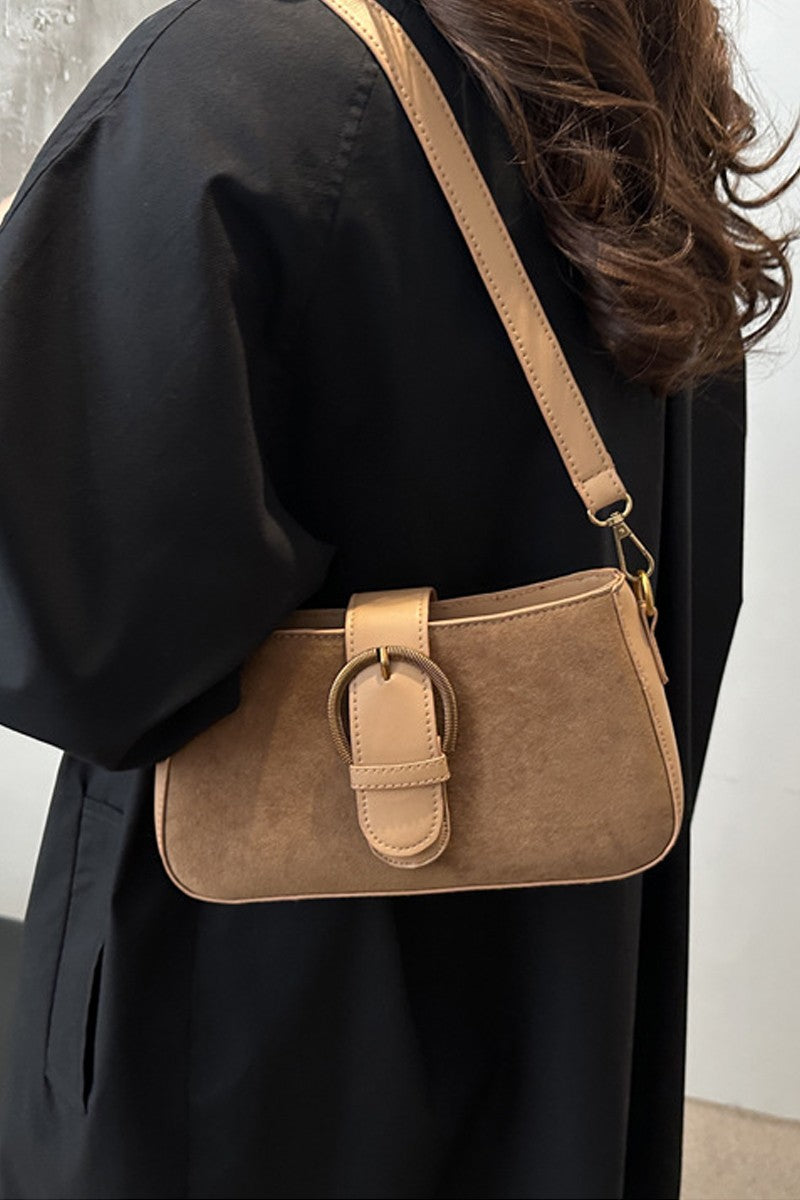 Elegant Suede Retro Buckle Bag In Light Camel - Infinity Raine