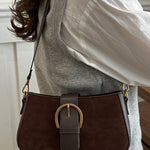 Elegant Suede Retro Buckle Bag In Brown - Infinity Raine