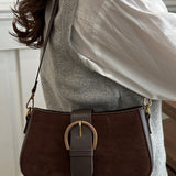 Elegant Suede Retro Buckle Bag In Brown - Infinity Raine