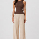 Built-in Bra Round Nk Binding Tank In Cocoa - Infinity Raine