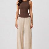 Built-in Bra Round Nk Binding Tank In Cocoa - Infinity Raine