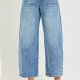 Slouchy Crop Barrel Embroidered Hearts Stretchy Jeans - Infinity Raine