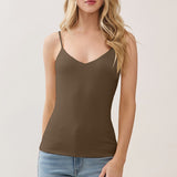 Double Layer At Fy & Bk V Neck Cami Top In Cocoa