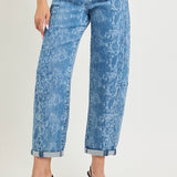 Slouchy Crop Barrel Python Print Roll-Up Cuffed Jeans - Infinity Raine