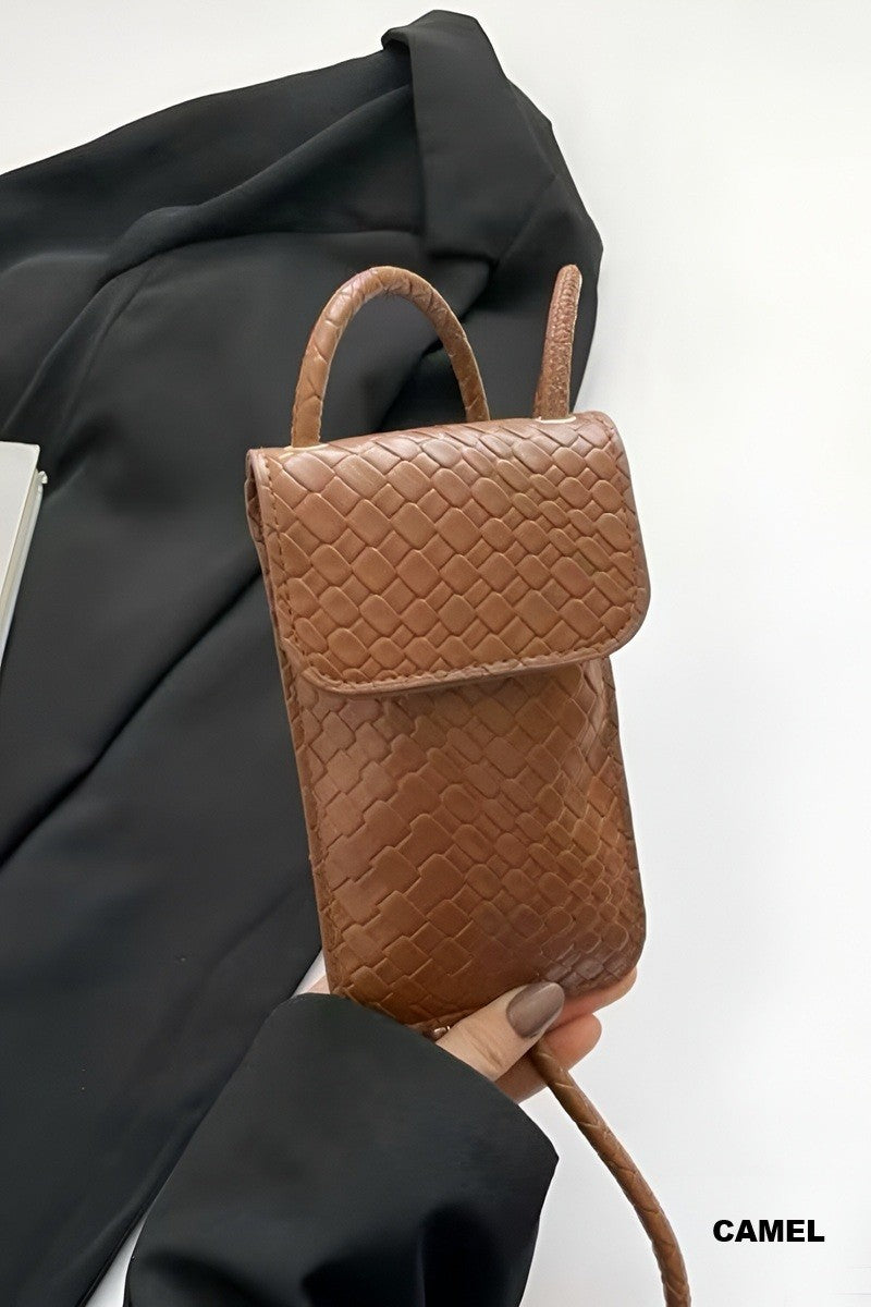 Weave Crossbody Phone Purse In Camel - Infinity Raine
