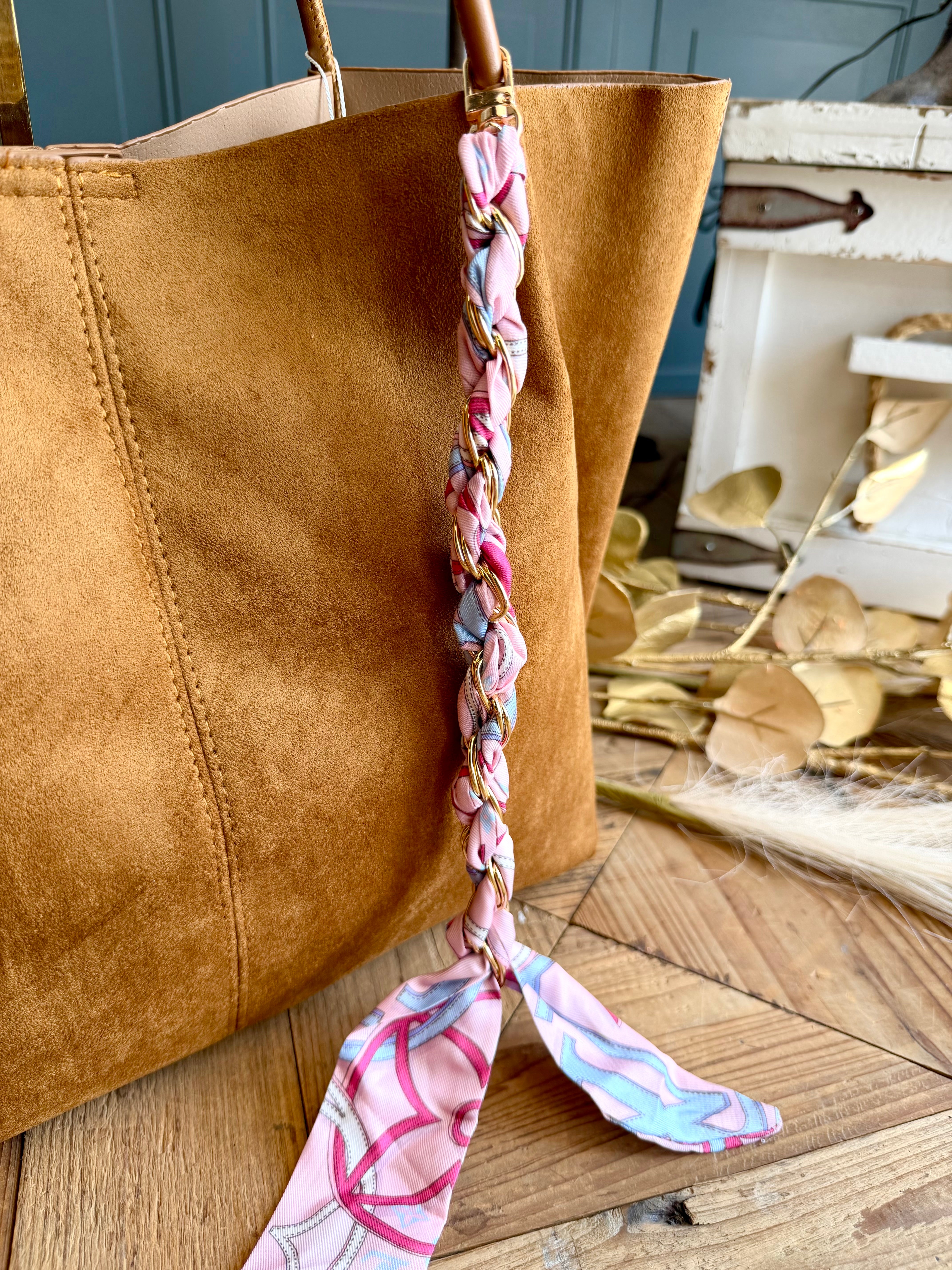 Braided Scarf Chain Bag Accessory In Pink - Infinity Raine