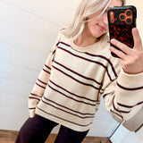 Exposed Seam Striped Round Neck Pullover In Ivory multi