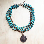 Blue Turquoise Collar Length necklace W/Indian Buffalo Coin - Infinity Raine