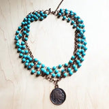 Blue Turquoise Collar Length necklace W/Indian Buffalo Coin - Infinity Raine