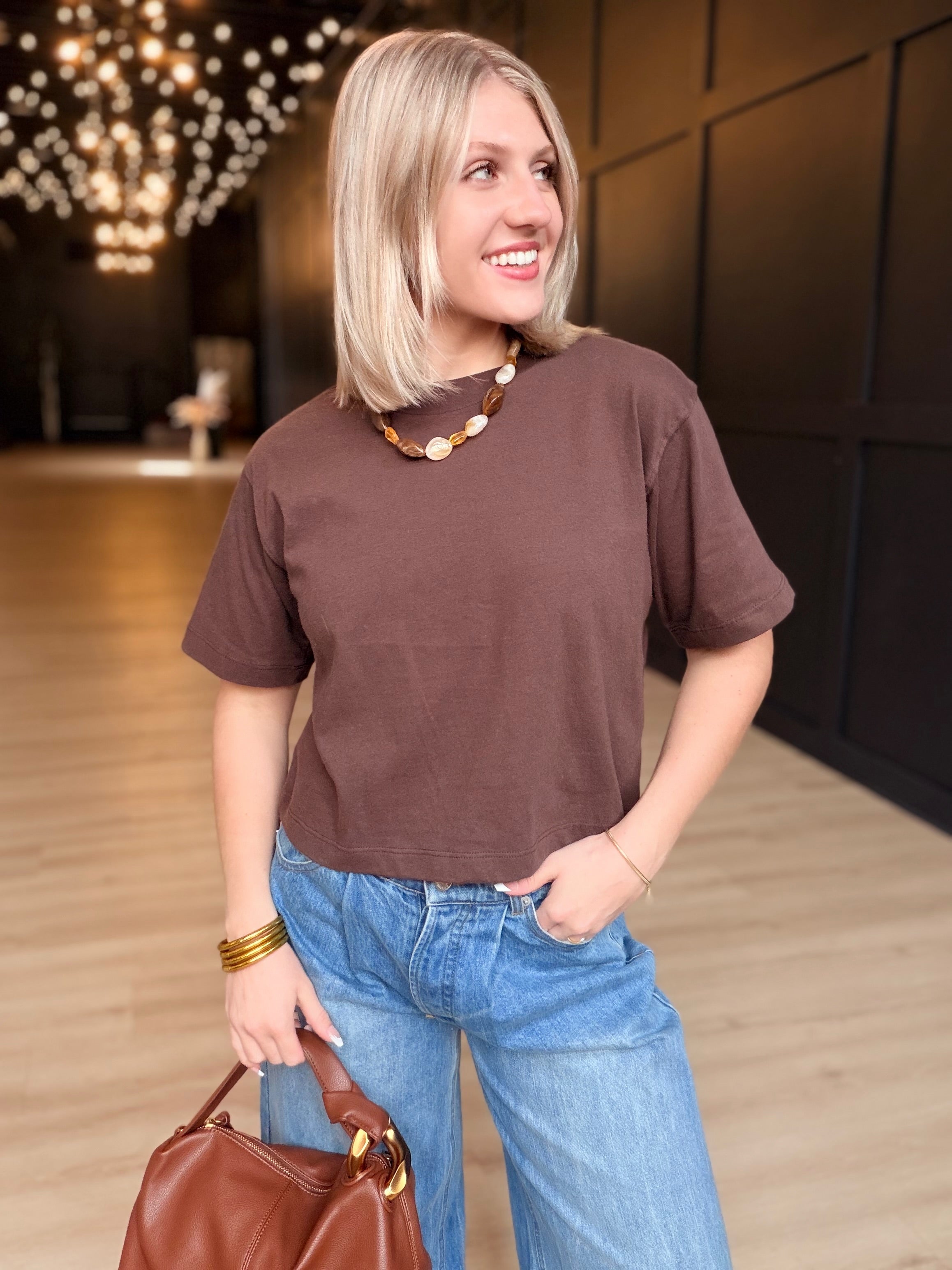 Relaxed Crop Tee In Coffee Bean - Infinity Raine