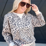 Leopard Boxy V-Insert Long Sleeve Knit Top In Cream Multi