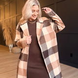 Farmland Plaid Open Coat In Taupe Multi