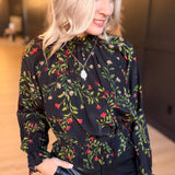 Girls Gathering Poet Blouse In Black Multi