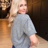 Lightweight Exposed Seam Short Sleeve Crop Sweater In Charcoal