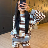 Striped Boxy Long Sleeve Contract Knit Top In Brown Multi