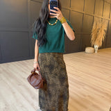 Lightweight Exposed Seam Short Sleeve Crop Sweater In Hunter Green - Infinity Raine