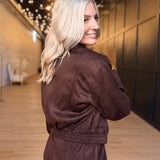 Risk Taker Faux Suede Jacket In Dark Brown