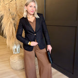 Linen Blazer With Gold Button In Black