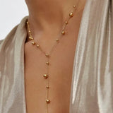 Brisse 18K Gold Non-Tarnish Dressy Beaded Y Lariat Necklace In Gold - Infinity Raine