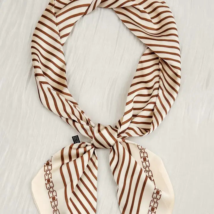 Striped Satin Silky Skinny Scarf - Infinity Raine